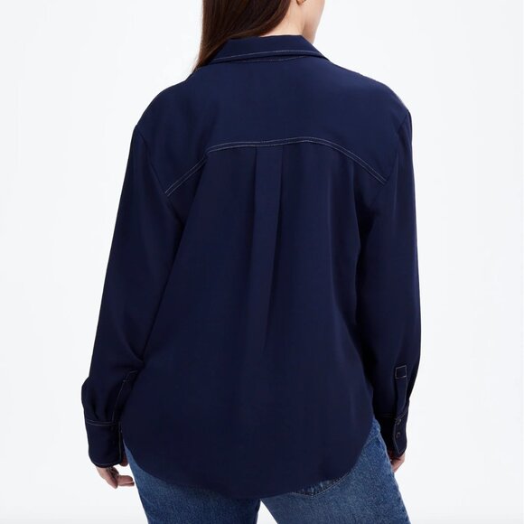 NWT! MADEWELL Navy Contrast-Stitch Popover Shirt Size XS - Picture 3 of 6
